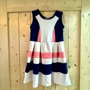 Copper Key Colorblock Navy and Pink Striped Kids Dress